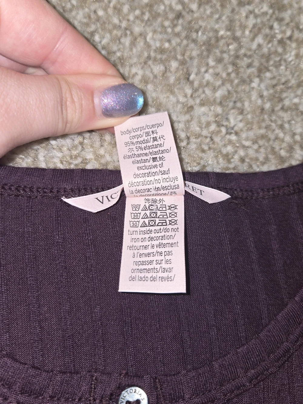 Victoria's Secret Ribbed Button-Front Top - Plum - Picture 3 of 6